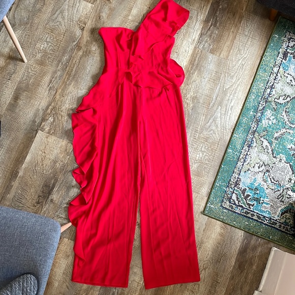 Red One Shoulder Jumpsuit - Picture 1 of 6